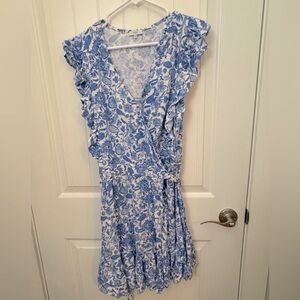 Floral Blue Wrap Dress Voy size medium